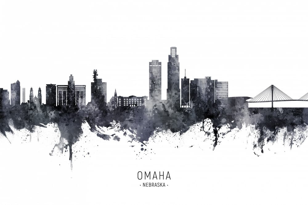 Omaha Skyline Watercolor by Michael Tompsett — canvas wall art