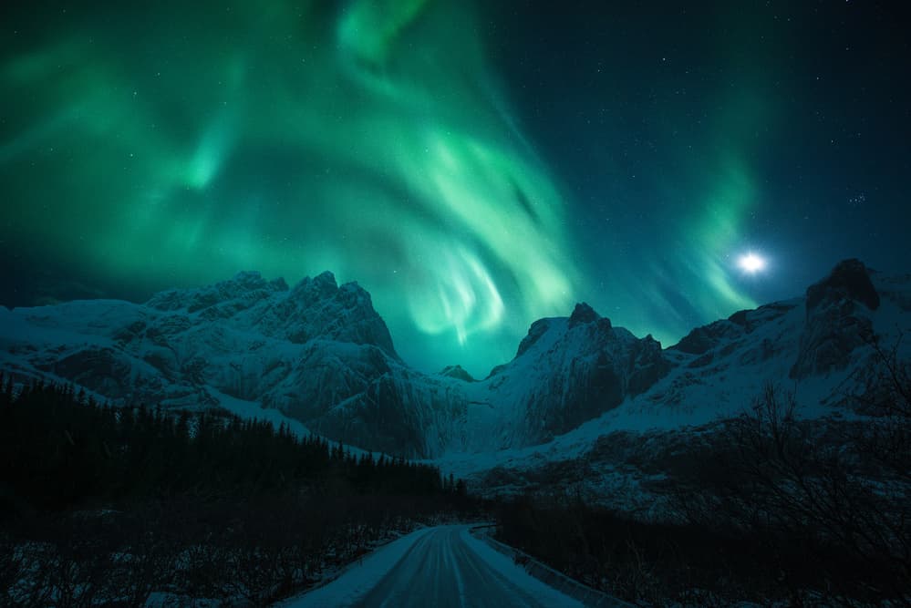 Northern Lights Mountain Road by David Martin Castan — canvas wall art