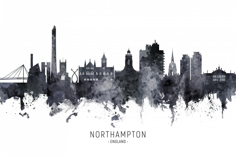Northampton England Skyline by Michael Tompsett — canvas wall art