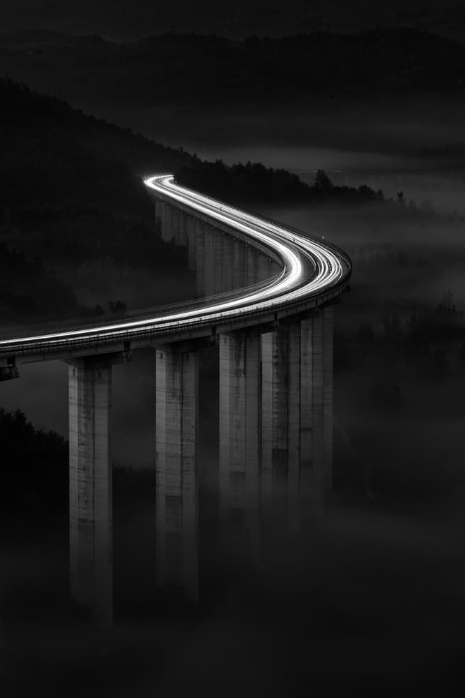 Night Highway Bridge by Riccardo Lucidi — canvas wall art