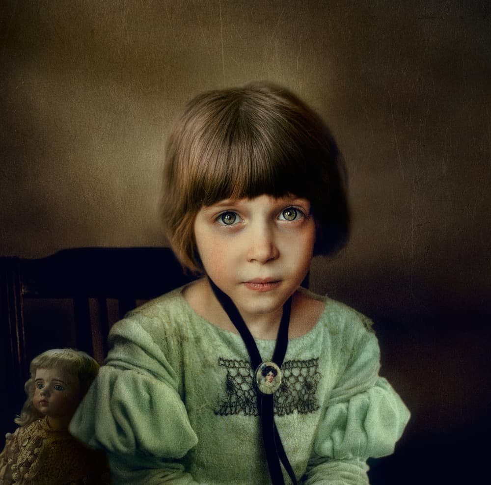 Girl With Antique Doll by Svetlana Melik-Nubarova — canvas wall art
