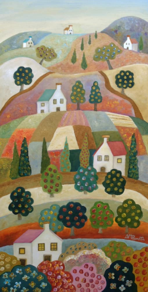 Colorful Hillside Village by Angeles M. Pomata — canvas wall art