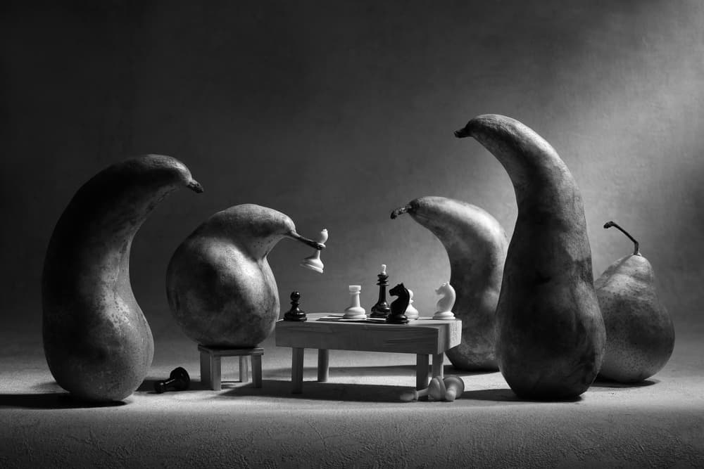 Pears Playing Chess by Victoria Glinka — canvas wall art