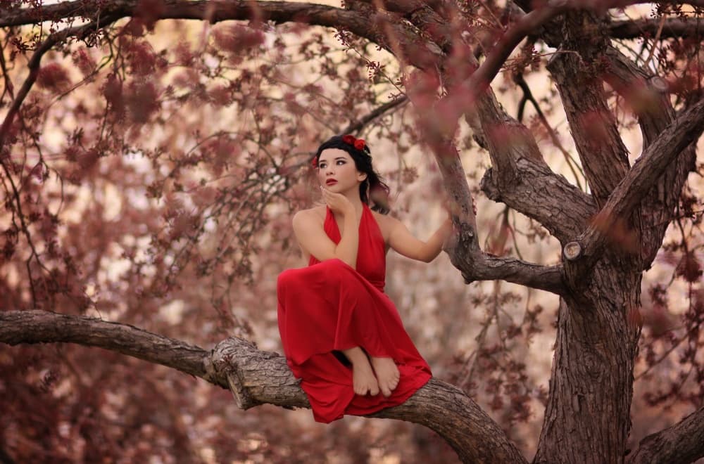Dreamy Red Dress Woman by Katie Andelman — canvas wall art