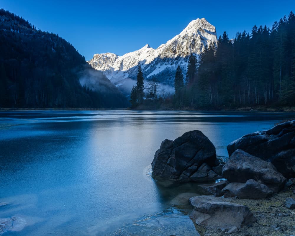 Blue Alpine Lake by Yannik Steiger — canvas wall art