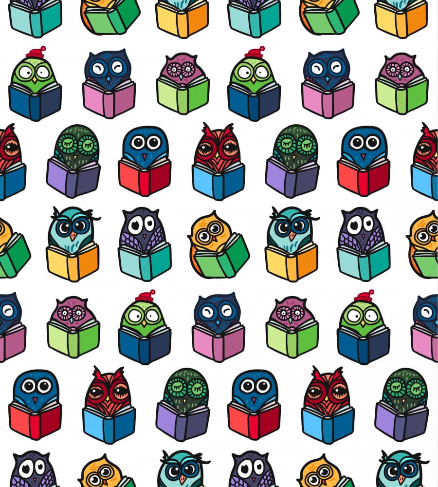 Colorful Reading Owls by Marika Barsrsind — canvas wall art