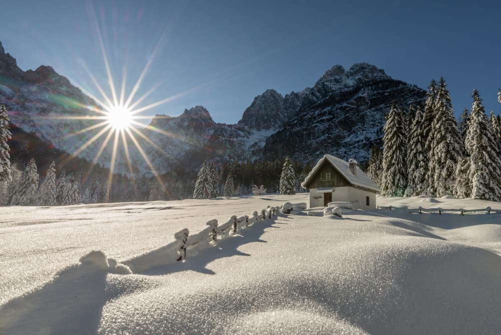 Alpine Cabin Snowscape by Joško Šimic — canvas wall art