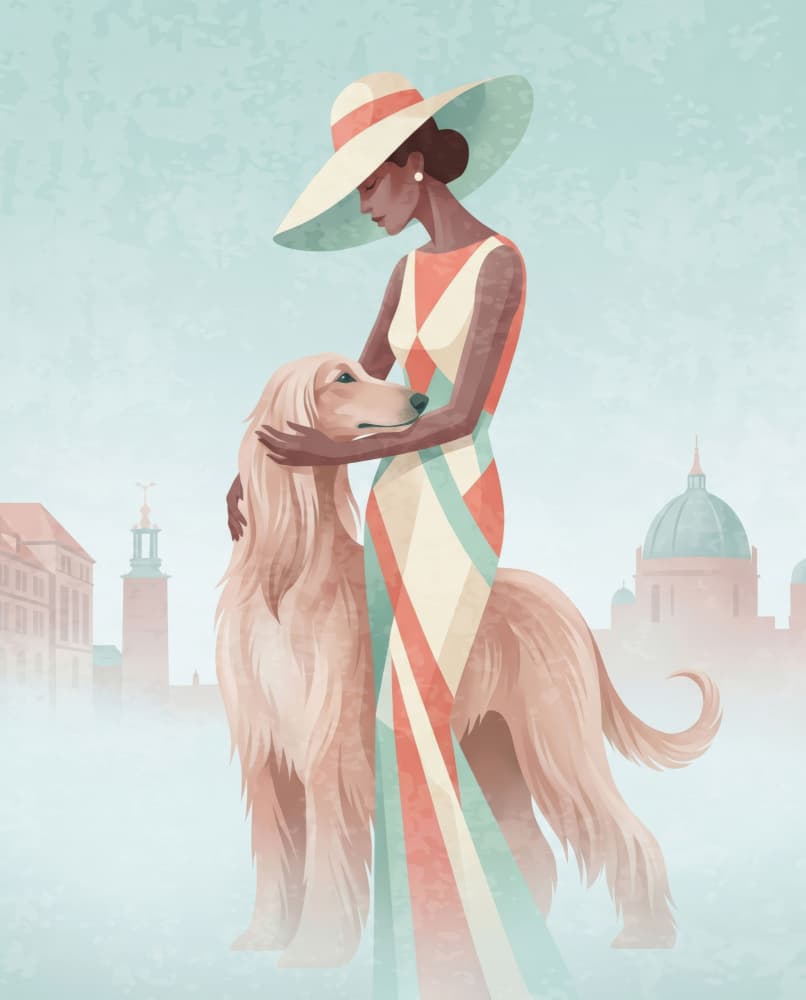 Elegant Woman Afghan Hound by Emel Tunaboylu — canvas wall art