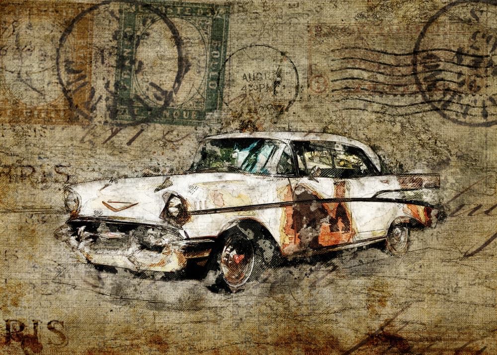 Rustic Classic Car by Lembayung senja studio [Vintage Poster] — canvas wall art