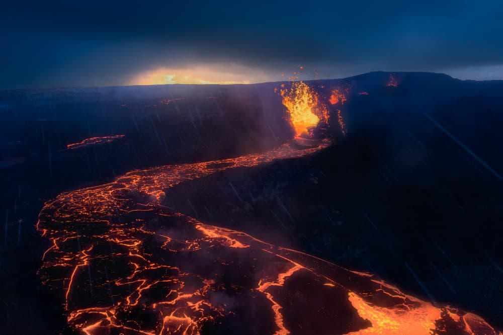 Glowing Lava River At Night by Marian Kuric QEP — canvas wall art