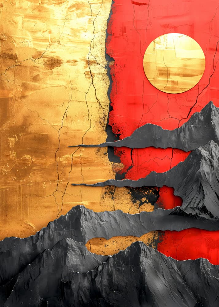 Cracked Gold Red Mountains by Justyna Jaszke — canvas wall art