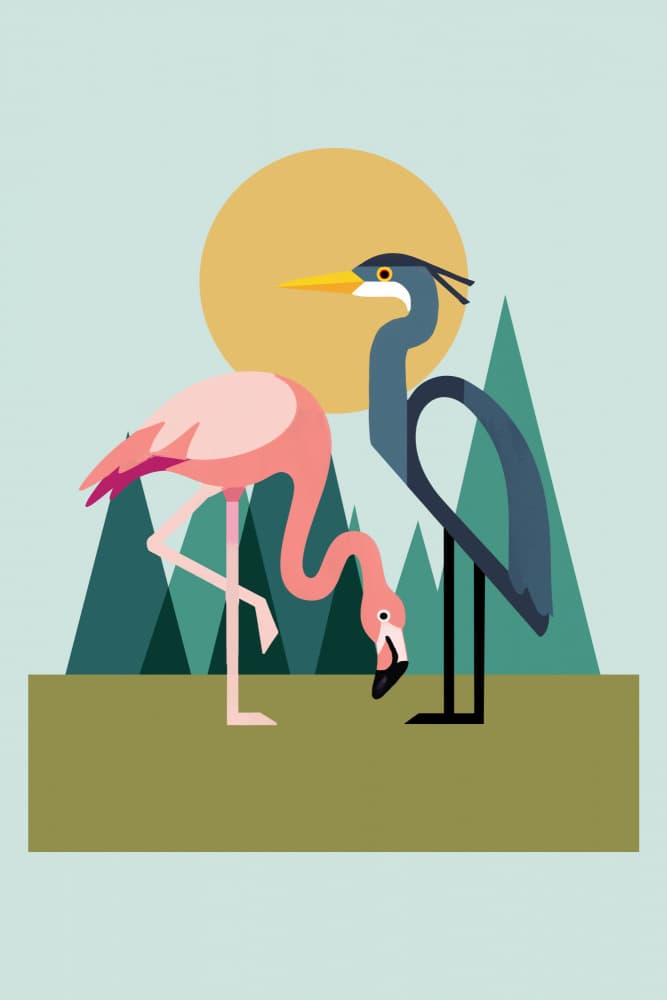 Flamingo and Heron Duo by casa cartissi — canvas wall art