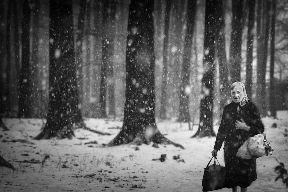 Woman In Snowy Woods by Holger Droste — canvas wall art