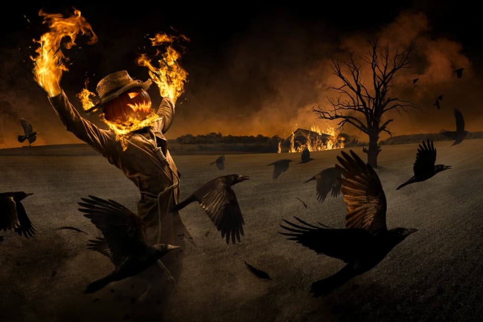 Halloween Scarecrow Inferno by Christophe Kiciak — canvas wall art