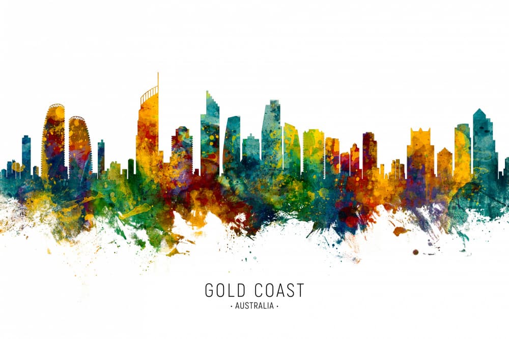 Vibrant Gold Coast Skyline by Michael Tompsett — canvas wall art