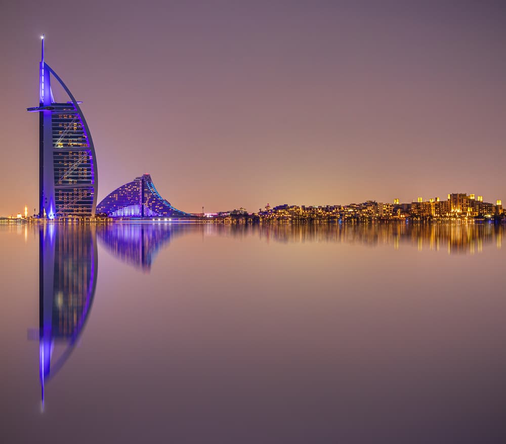 Dubai Night Skyline Reflection by Mohammed Shamaa — canvas wall art