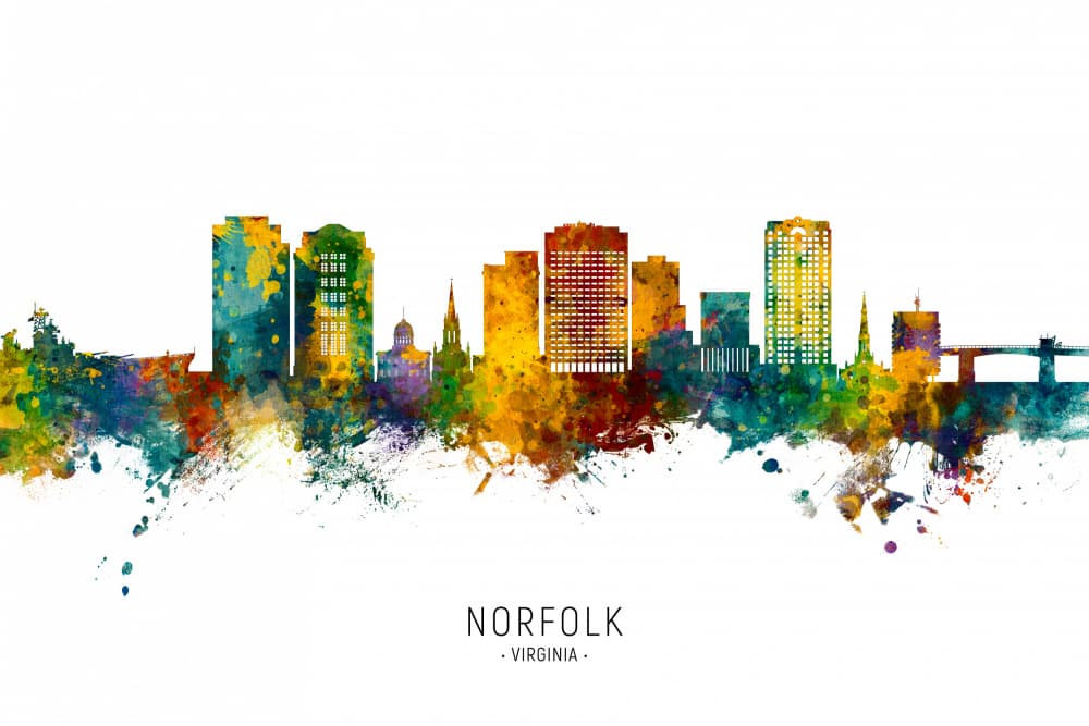 Colorful Norfolk Skyline by Michael Tompsett — canvas wall art