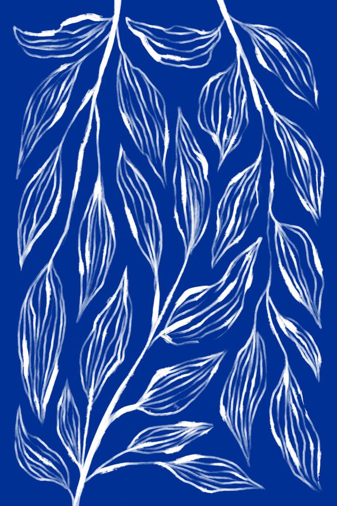 Blue White Botanical Leaves by Martina — canvas wall art