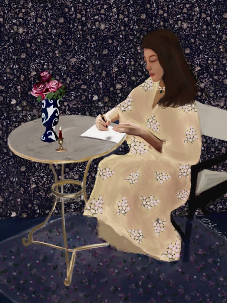 Elegant Woman Writing by Osheensgallery — canvas wall art