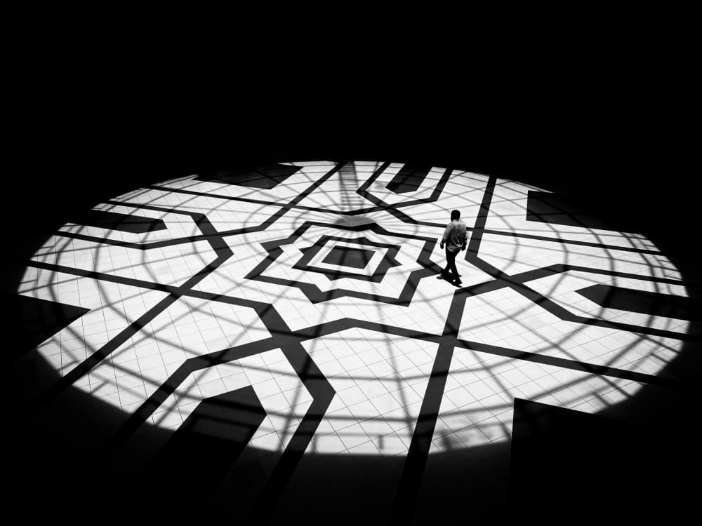 Lone Figure Geometric Light by hussain alqattan — canvas wall art