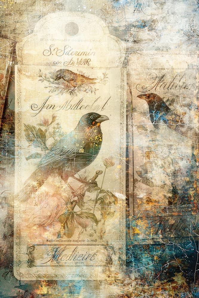Vintage Crow Botanical Script by Rafal Kulik — canvas wall art