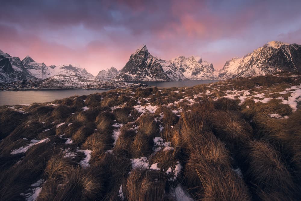 Pink Sky Winter Mountains by David Martin Castan — canvas wall art