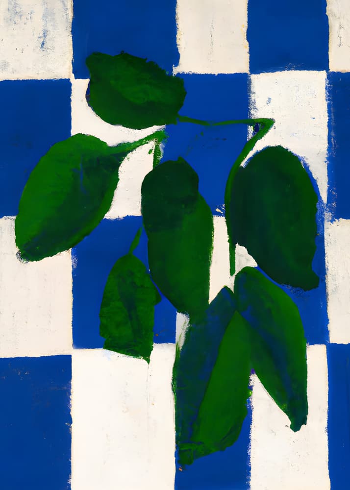 Green Leaves Blue Checkers by Merel Takken — canvas wall art