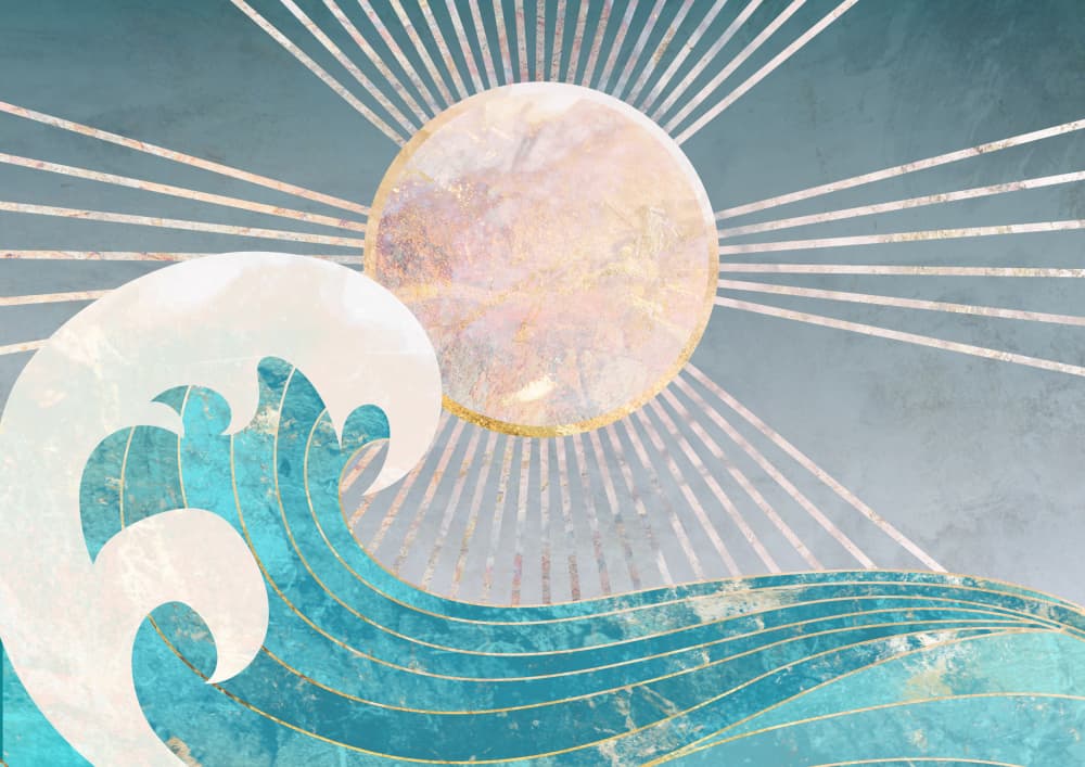 Golden Sun Over Waves by Sarah Manovski — canvas wall art