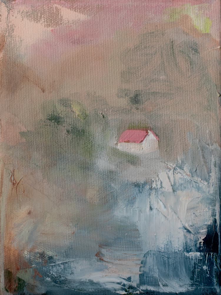 Misty Pink Roof House by Tamar Green — canvas wall art