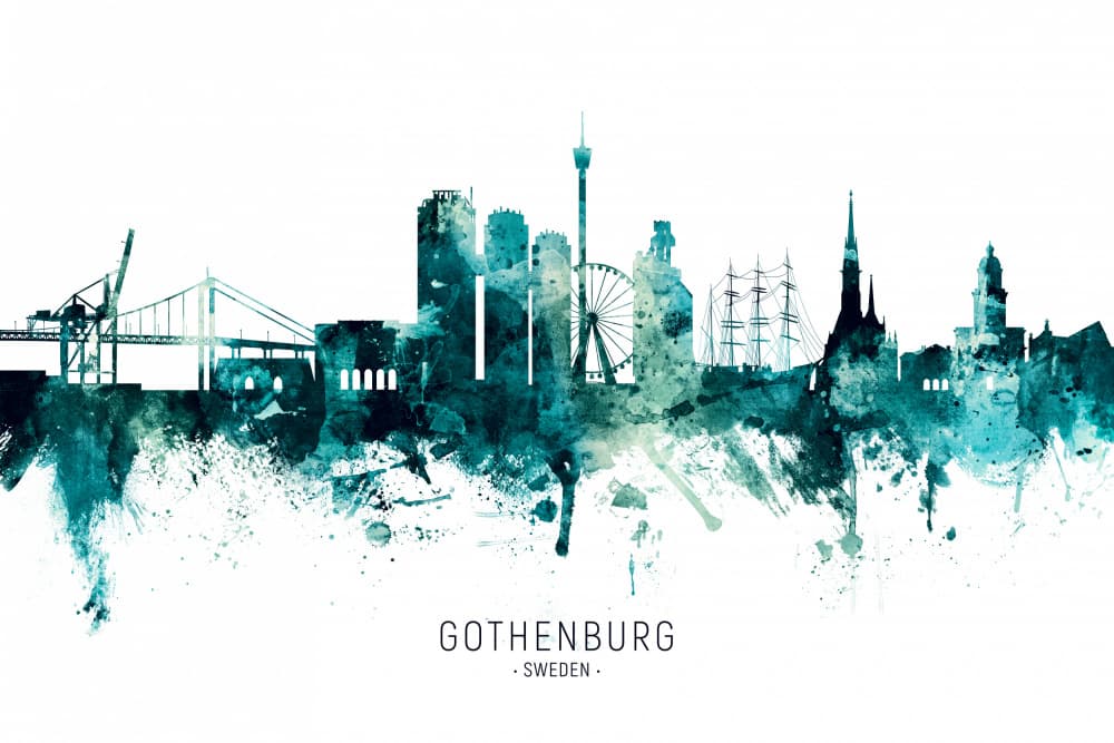 Gothenburg Watercolor Skyline by Michael Tompsett — canvas wall art