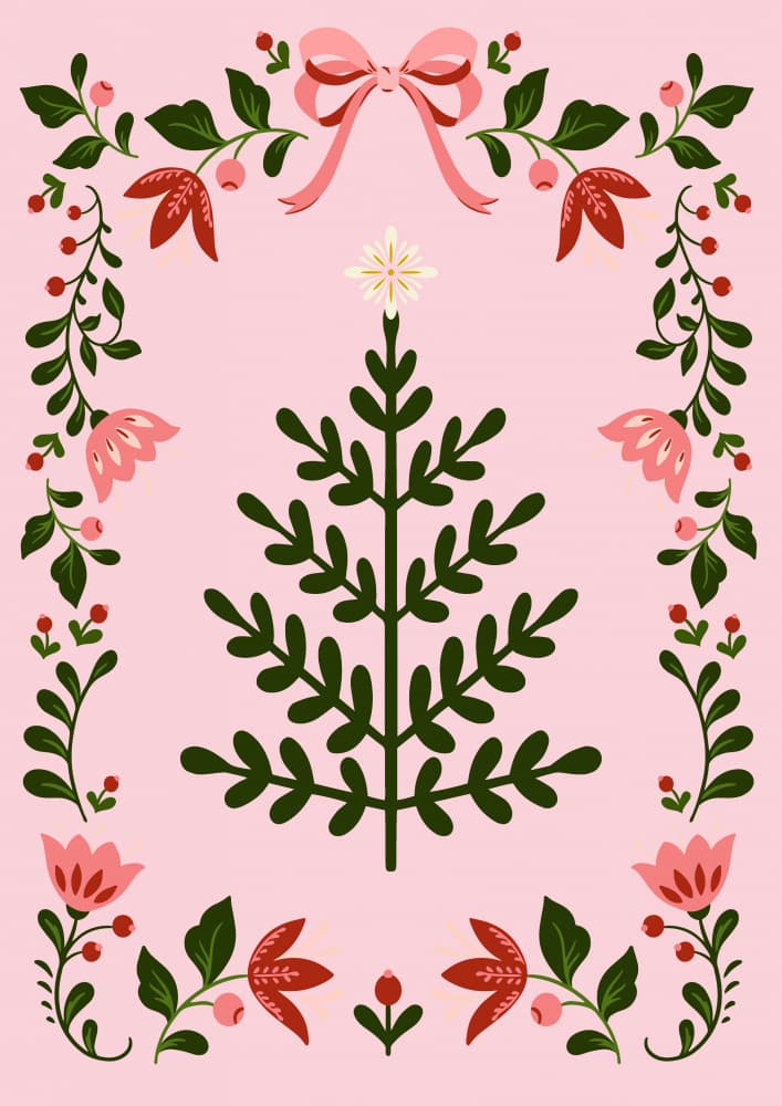 Festive Pink Christmas Tree by Talitha McQueen — canvas wall art