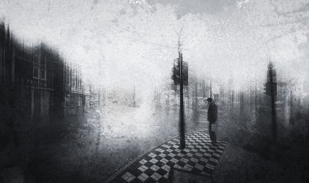 Lone Man City Fog by Adam Dauria ☂ — canvas wall art
