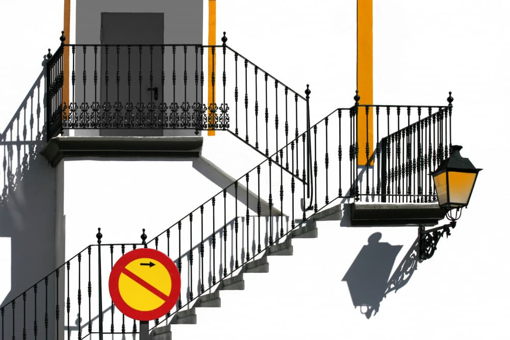 Staircase Shadows and Sign by Hans-Wolfgang Hawerkamp — canvas wall art