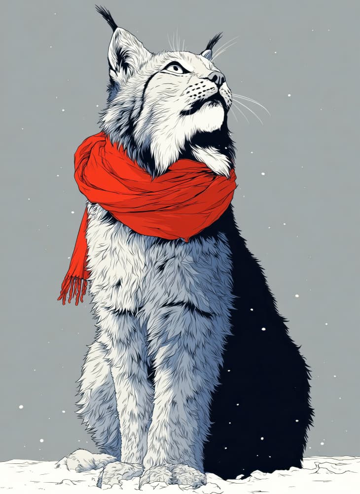 Winter Lynx in Red Scarf by Justyna Jaszke — canvas wall art