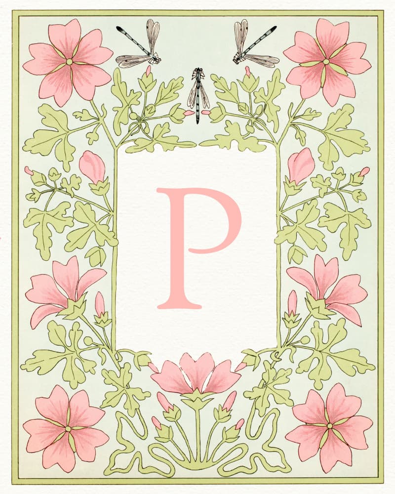 Elegant Floral Letter P by Wild Violets — canvas wall art