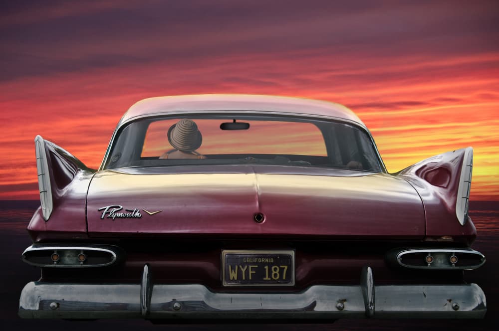 Classic Car Sunset Drive by LARRY BUTTERWORTH — canvas wall art