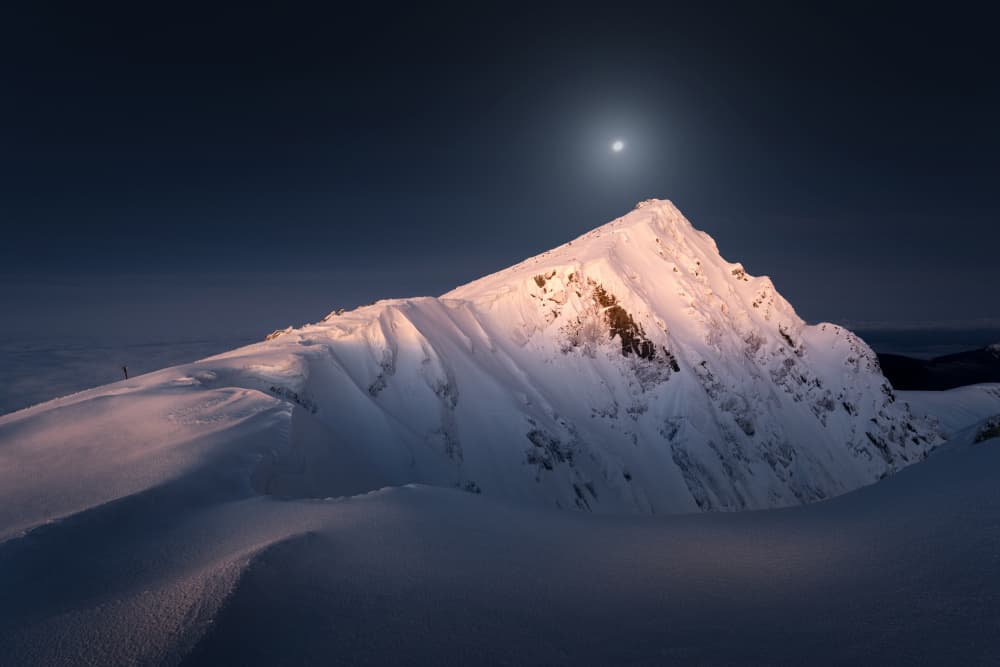 Moonlit Snowy Peak by Jan Palla — canvas wall art