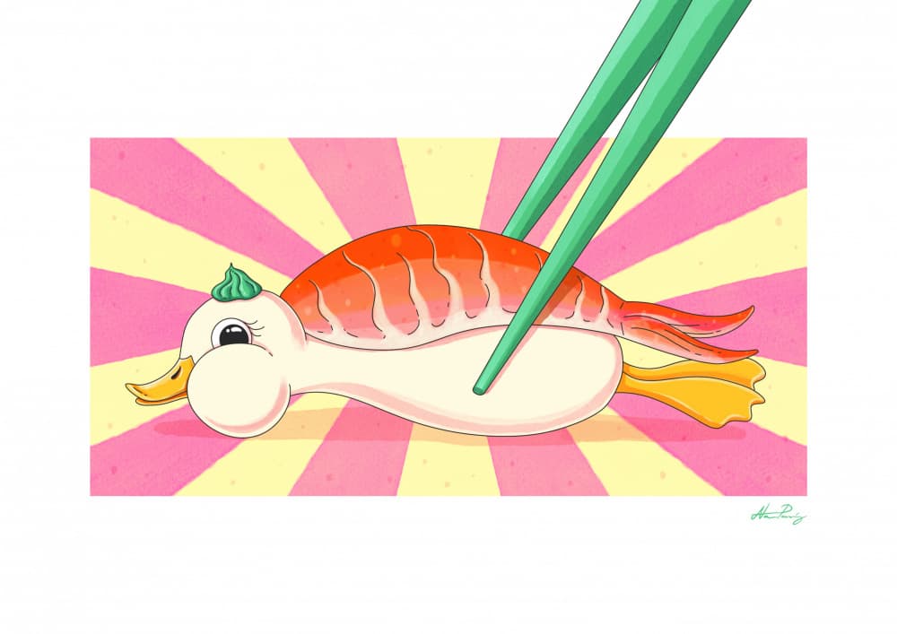 Funny Sushi Duck by Nanna Paavig — canvas wall art