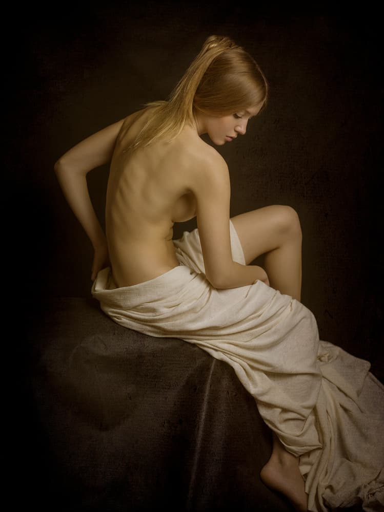 Contemplative Draped Figure by Yuri Shevchenko — canvas wall art