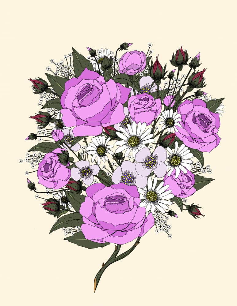 Purple Rose Daisy Bouquet by Nicholas — canvas wall art