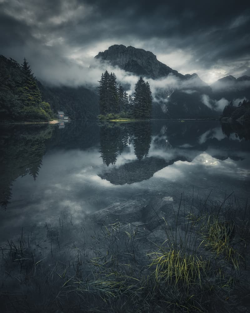 Misty Mountain Lake Reflection by Thomas de Franzoni — canvas wall art