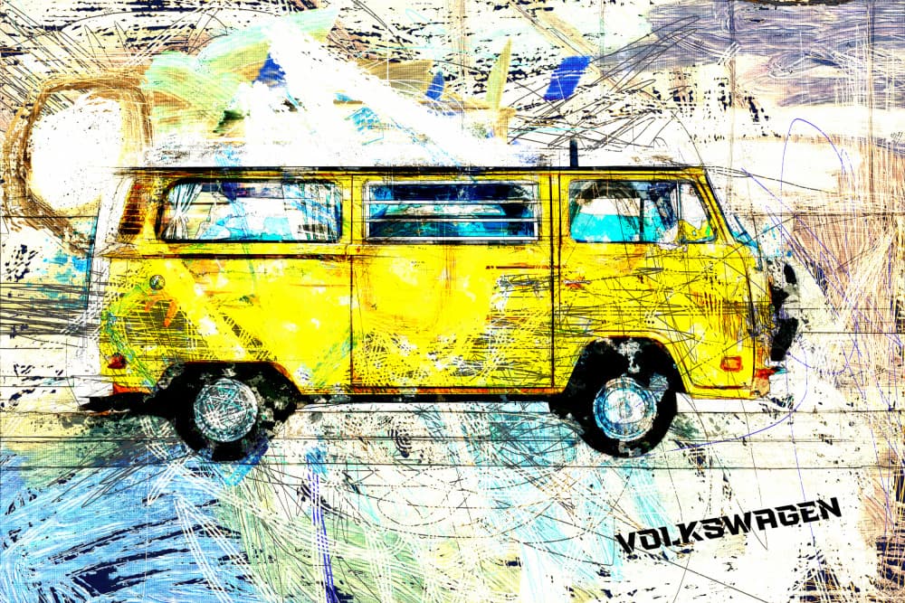 Yellow Surf Van by Lembayung senja studio [Vintage Poster] — canvas wall art