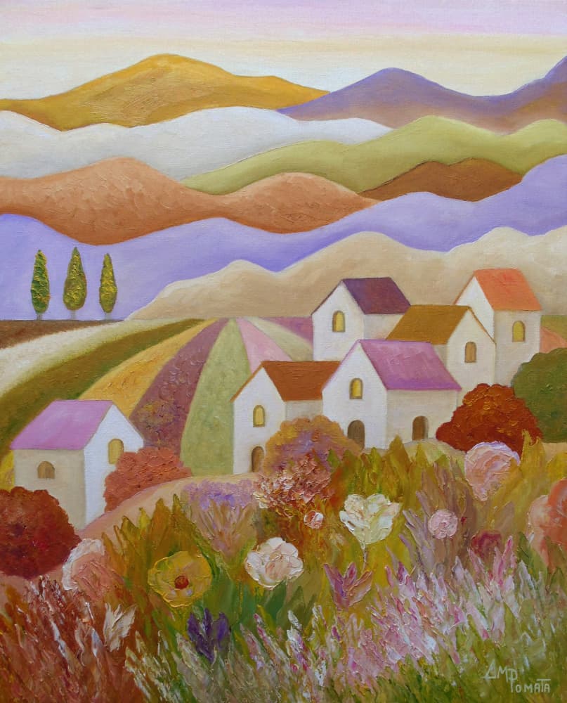 Colorful Countryside Village by Angeles M. Pomata — canvas wall art