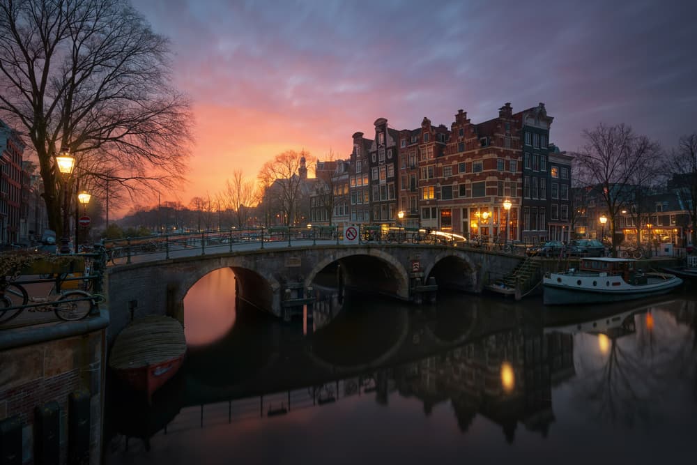 Amsterdam Sunset Canal by Juan Pablo de Miguel — canvas wall art