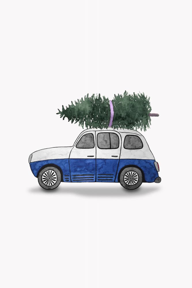 Blue Christmas Car by Karen Menzenbach — canvas wall art
