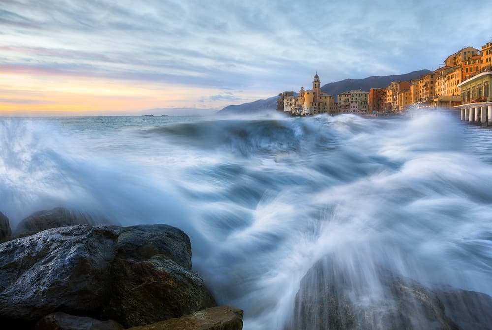 Crashing Waves Coastal Sunset by Fiorenzo Carozzi — canvas wall art