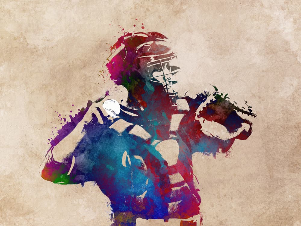 Watercolor Baseball Catcher by Justyna Jaszke — canvas wall art