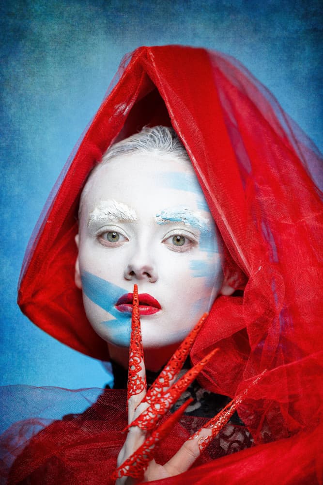 Dramatic Red Portrait by Amnon Eichelberg — canvas wall art