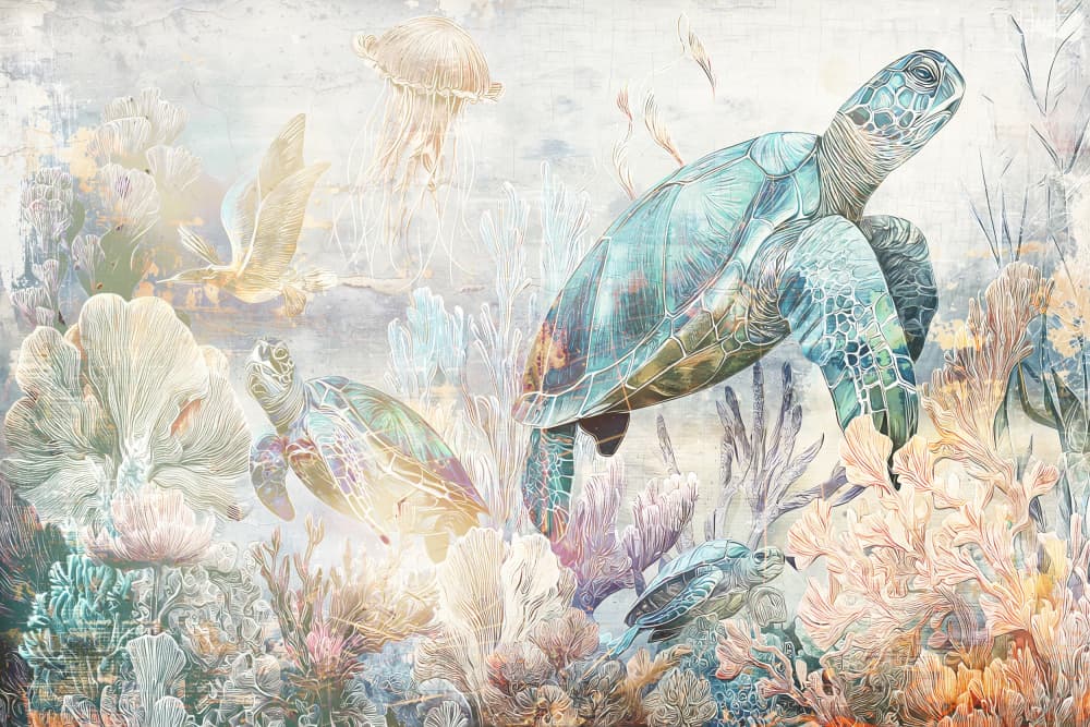 Serene Sea Turtles by Rafal Kulik — canvas wall art