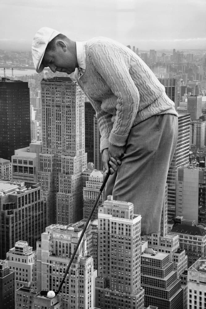 Giant Golfer City by Marja van den Hurk — canvas wall art